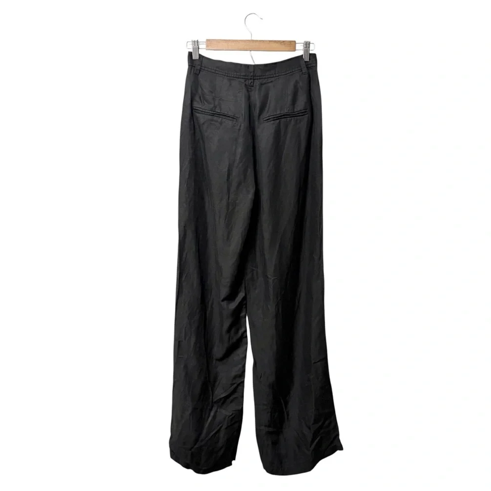 Anine Bing Carrie Pants Black Pleated Front Linen Blend, Size 34 (US Size 4)